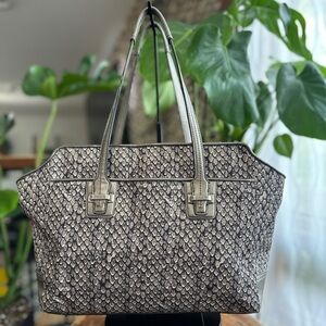 Coach Signature Snake Print Tote Leather Trim Shoulder Bag Hangtag Charm